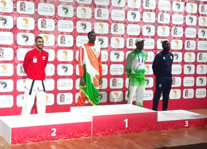 Jeux Africains 2019 : cérémonie de remise de médailles taekwondo +87 kg